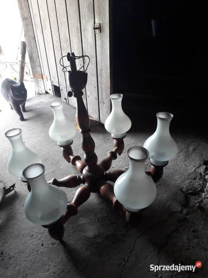 Żyrandol drewniany toczony ręcznieklosze odcienie brązowego Skoczów