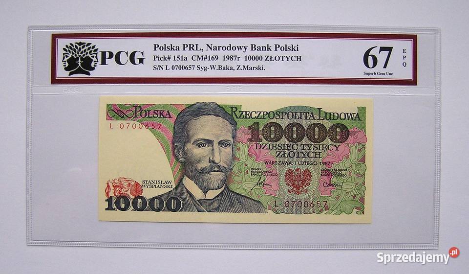 Polska 10 000 r 1987 Seria L PCG 67 EPQ NOTA wielkopolskie Rydzyna