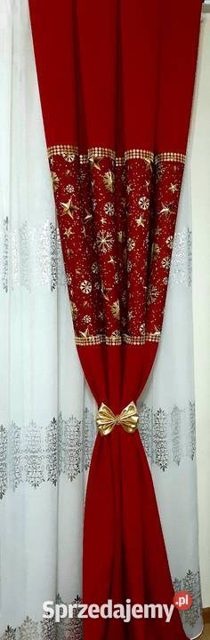 Zasłony świąteczne w kolorze czerwonym ze złotem Mława sprzedam