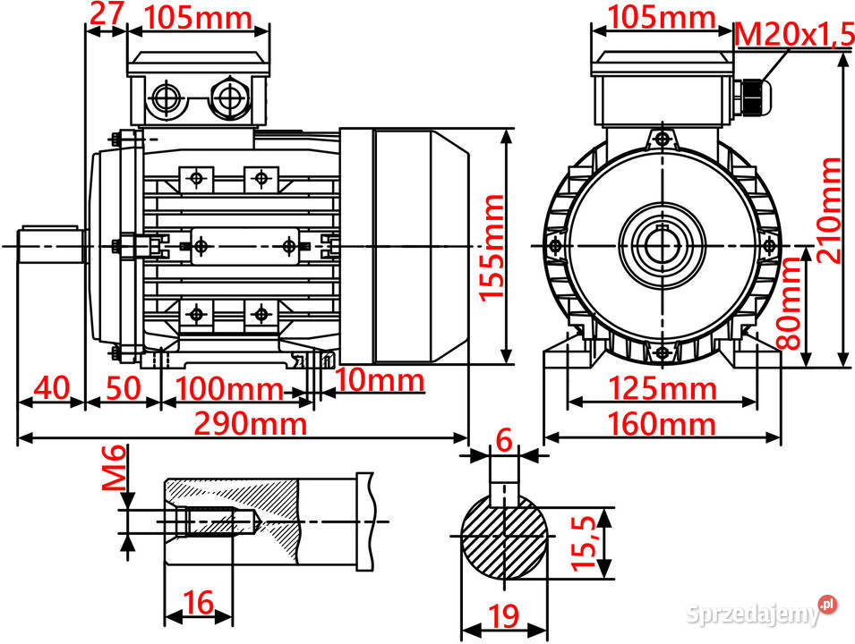 Silnik Elektryczny 11kW 230400V 1390obr WAŁEK 19 Solec Kujawski sprzedam