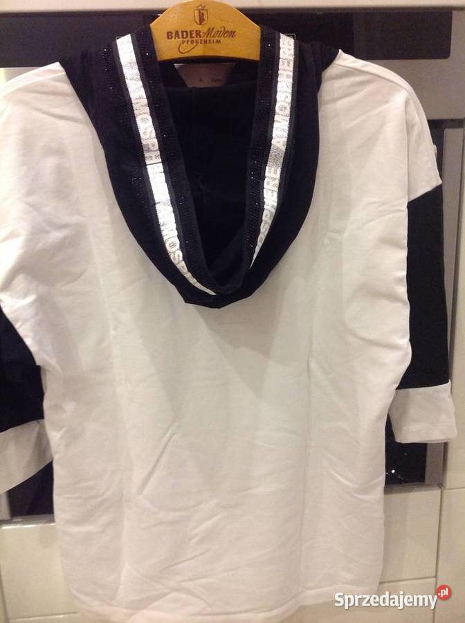 Bluza z Kapturem Biało Czarna Damska MEGI M Swetry i golfy Nowa Sól