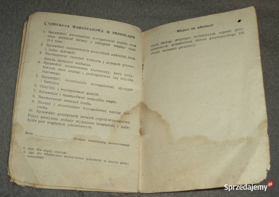 Komar Motorower MR 232 karta gwarancyjna 1967 śląskie Piekary Śląskie sprzedam