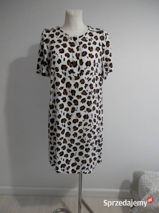 Sukienka Zara Trapezowa Kremowa Modny Nadruk Łomża