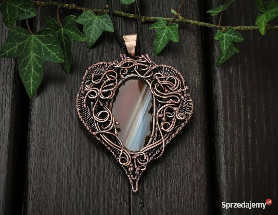 Zjawiskowy miedziany wisior dwukolorowy agat Wieliczka