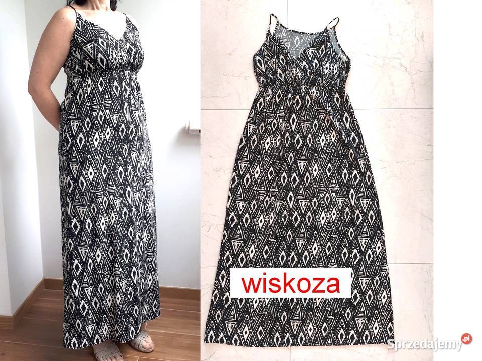 Sukienka S 36 czarna białe wzory wiskoza długa Spódnice i sukienki Spódnice i sukienki Warszawa