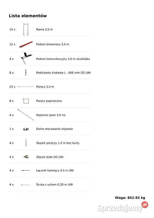 Rusztowanie szczytowe 9 x 102 m Ramy stalowe 2m Stare Siołkowice sprzedam