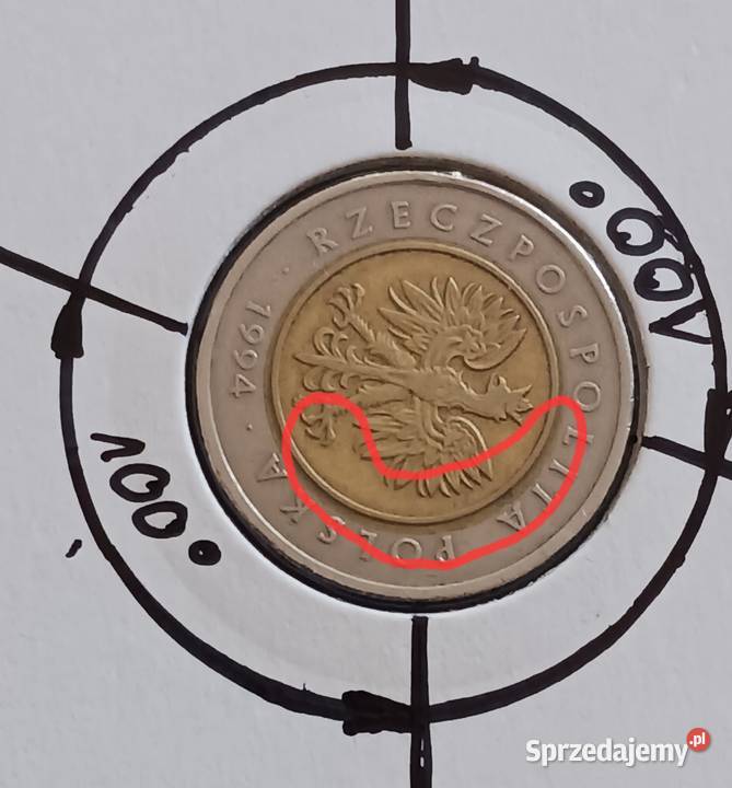 5 złotych 1994 r Destrukt skrętka przesunięcie Konin