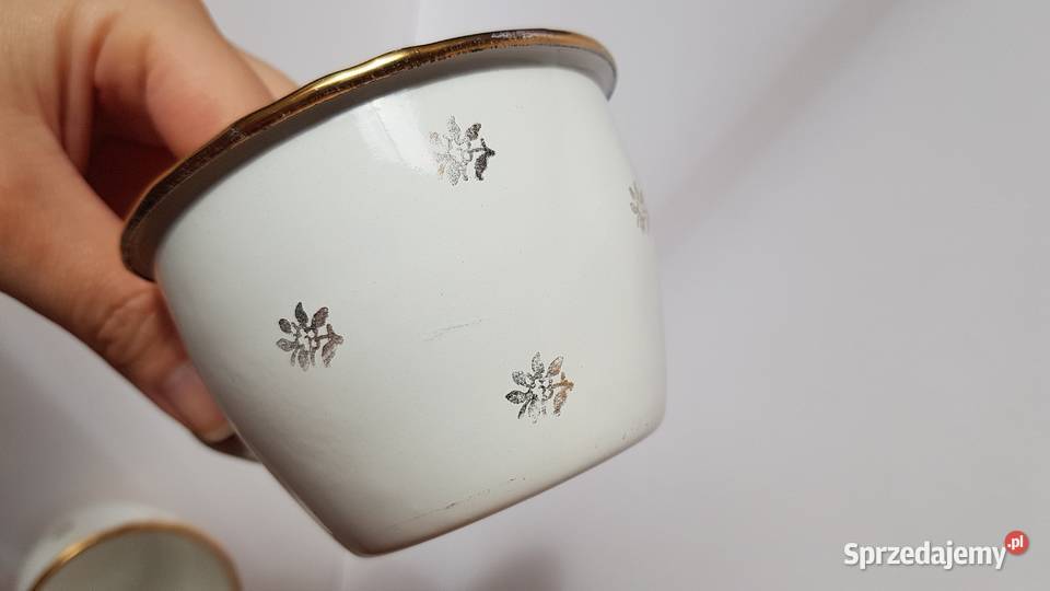 Zestaw 2x metalowa emaliowana filiżanka PRL śląskie