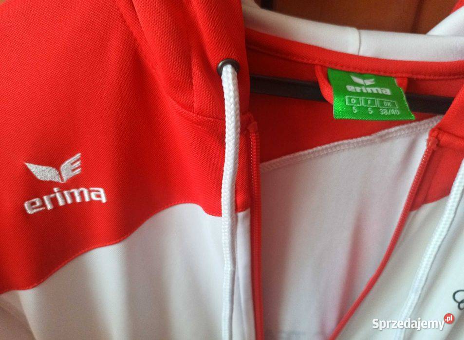 Bluza sportowa z kapturem damska biało czerwona Łask