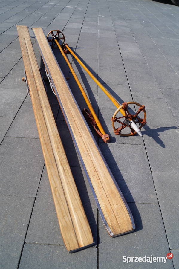 Stare narty drewniane 172 z kijkami sprzedam