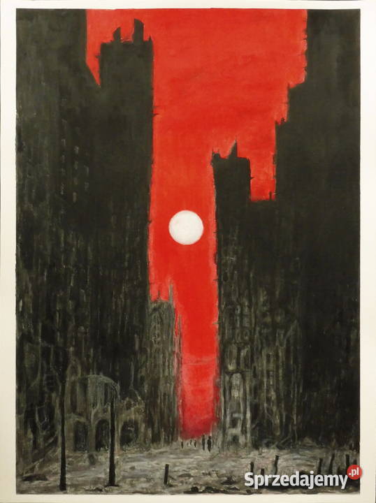 Obraz akwarela papier bawełna Dark city 1 20 x Sieradz sprzedam