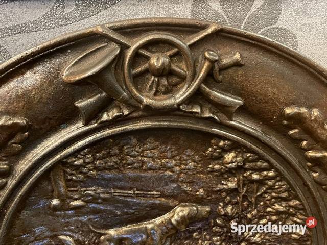 Ozdobna plakieta myśliwska z żeliwa psy Kraków