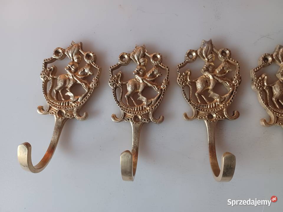 Komplet pięciu wieszaków mosiężnych Poznań sprzedam