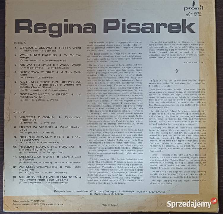 Regina Pisarek Utajone Słowo Winyl 1971 Brwinów