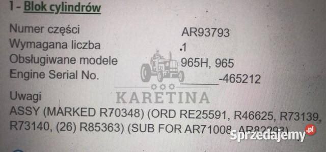 John Deere 6359D R80725 RE25591 Blok Cylindrów sprzedam