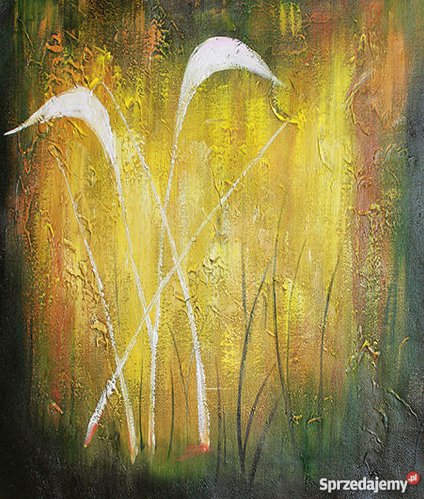 Mały obraz olejny Żółta abstrakcja namalowany Warszawa