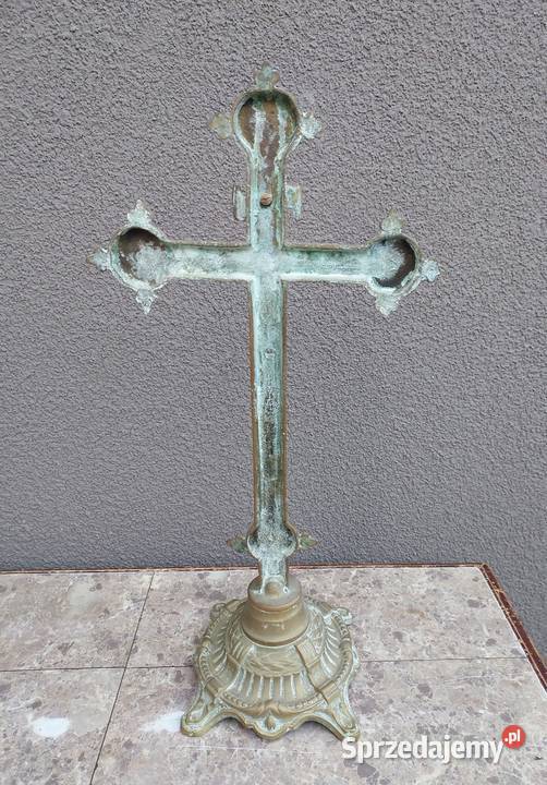 6 Stary krzyż krucyfiks stojący mosiądz 40 Antyki Tczew