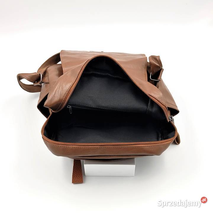 Plecak damski skórzany z klapą Yogodlns brązowy