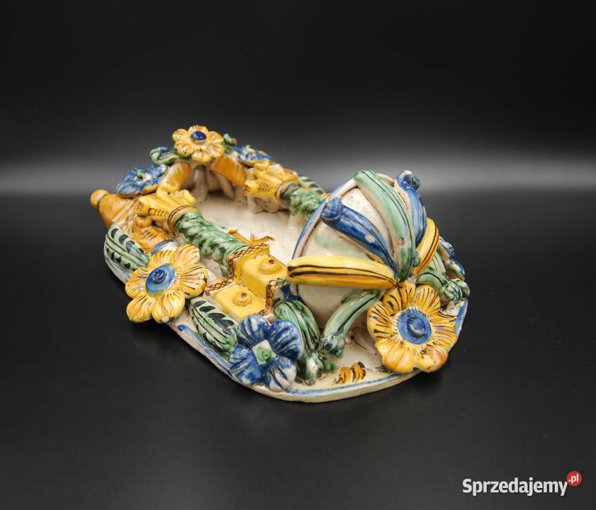 Niezwykła ceramiczna kropielnica fajans XIX w