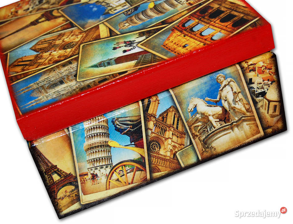 SZKATUŁKA pudełko drewniane TRAVEL PHOTOS wielokolorowy