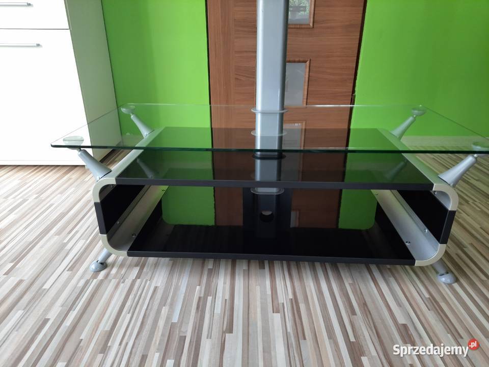 Stolik RTV z drewna czarny połysk aluminium stal sprzedam