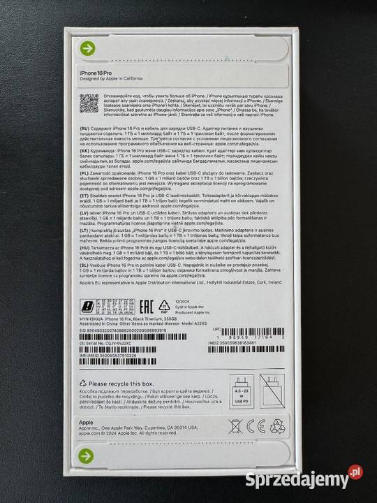 Nowy Apple iPhone 16 Pro 256GB Black Titanium Sochaczew sprzedam