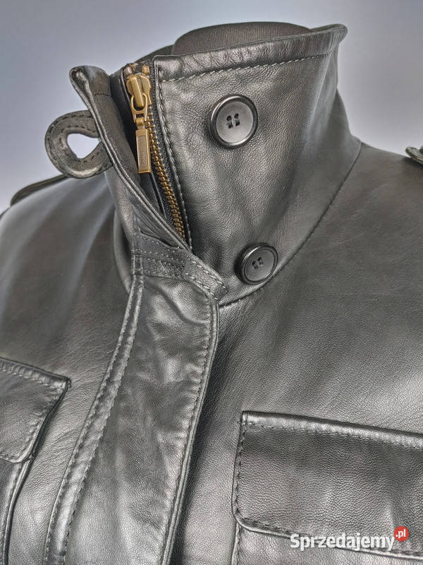 Czarna kurtka damska skóra naturalna kieszeniami łódzkie sprzedam