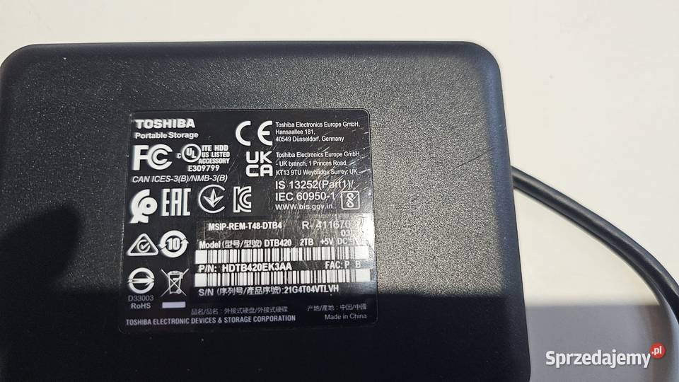 Dysk HDD Zewnętrzny 2 T TOSHIBA 25 cala Okazja lubuskie Szprotawa