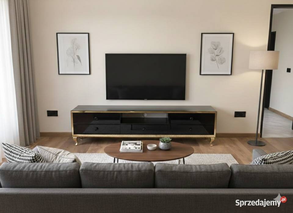 Szklana Komoda RTV 180 Czarna Lustrzana Złote Kępno sprzedam