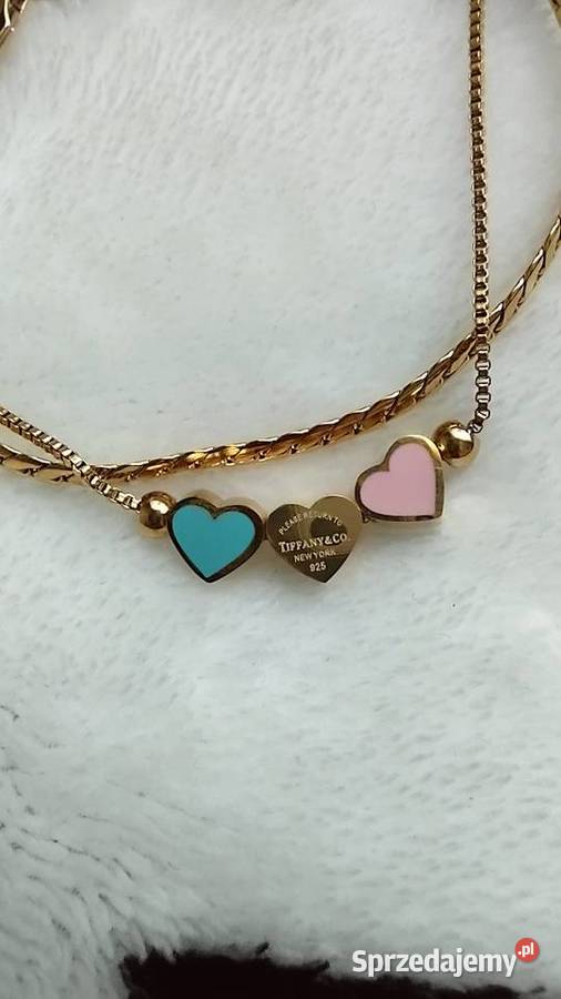 Podwójna złota bransoletka serduszka stal Olkusz