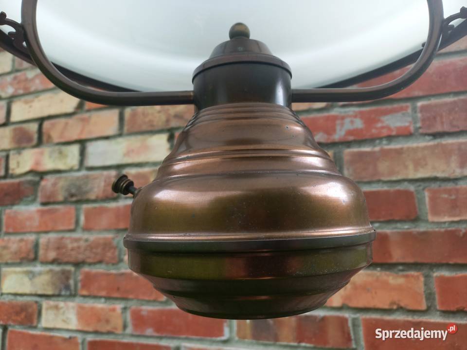 Żyrandol szklany klosz metalowy mosiężny 2 Lampy Gawroniec