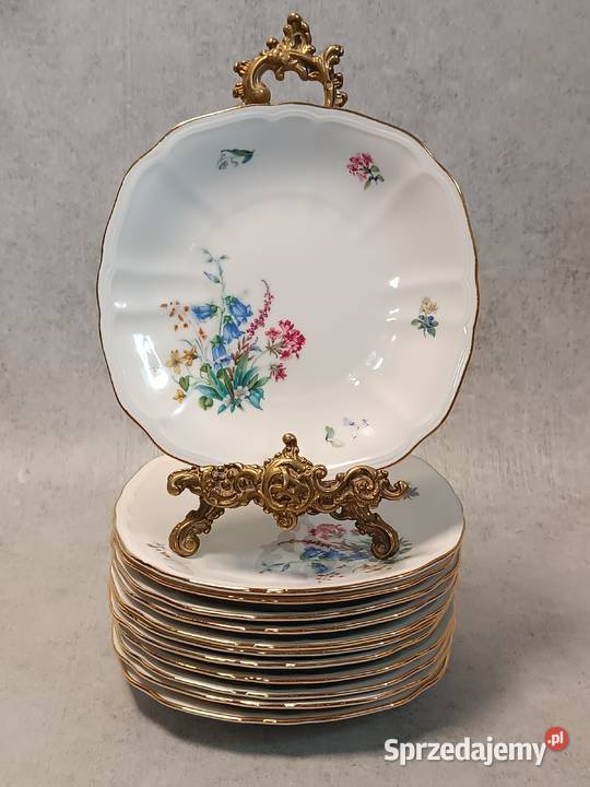 RRSTRAND Talerz Talerze Kwiaty Złocenia Reliefy Porcelana i szkło Dobrzany sprzedam