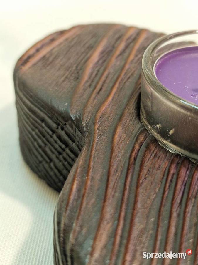 Świecznik drewniany serce śliwkowy na tealight Sępopol