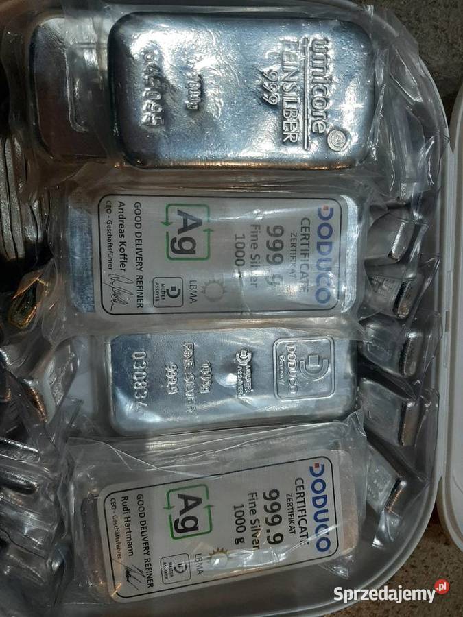 5 sztuk Sztabka srebra 1kg Umicore Doduco LBMA oryginal 1000 gram