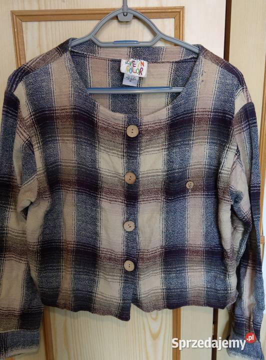Rozpinany sweter w kratkę Nowy S M L 36 38 40 fioletowy Warszawa