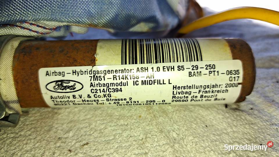 Kurtyna powietrza air bag Ford Kuga Zawada
