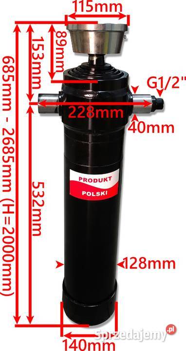 SIŁOWNIK Hydrauliczny TELESKOP Skok 2000 mm 10T Rolnictwo Solec Kujawski