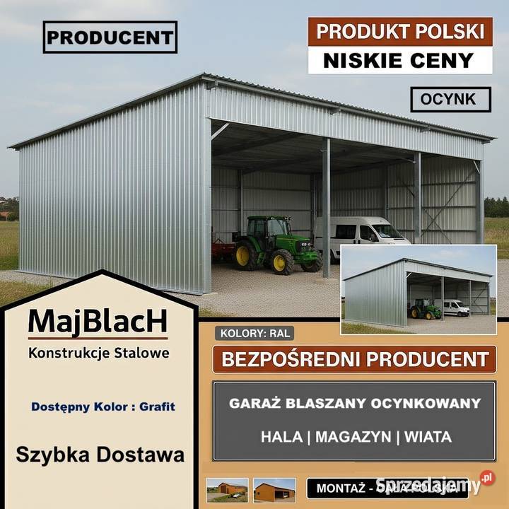 OCYNKOWANA WIATA Garaż Blaszany Zadaszenie Nowa Sól