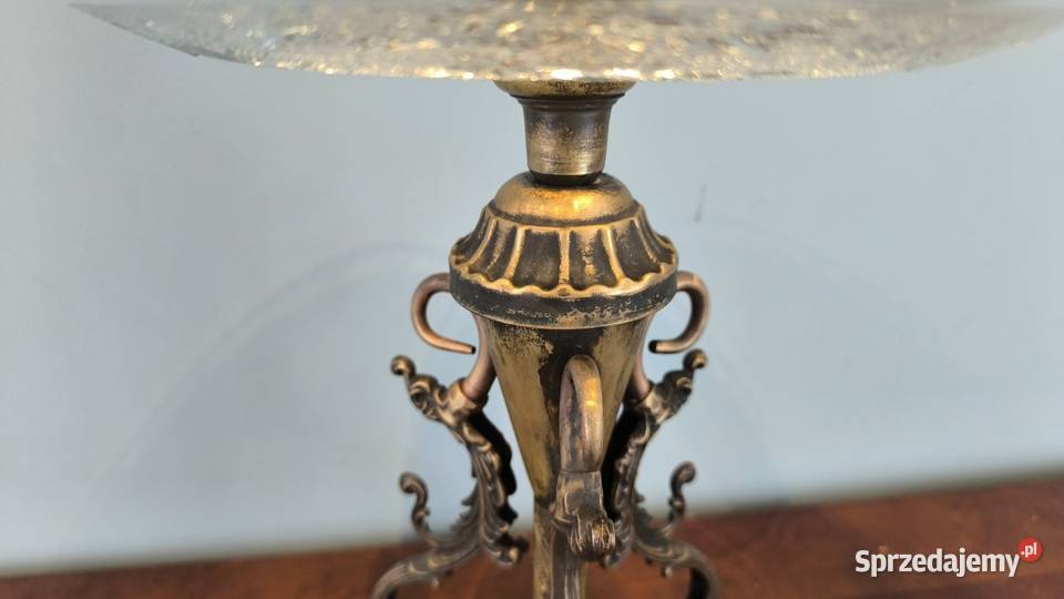 Piękna mosiężna patera z kryształowym szkłem Łódź