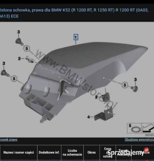 BMW R 1200 RT 1250 K52 OSŁONA SCHOWKA PRAWA Części i akcesoria motocyklowe