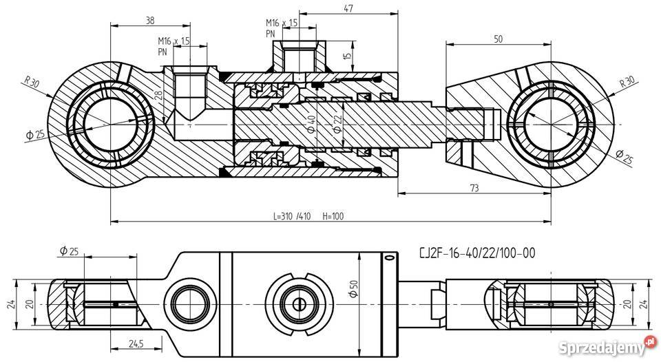 CIENKI SIŁOWNIK HYDRAULICZNY CYLINDER SKOK 100