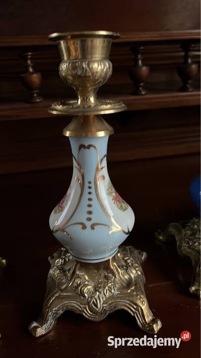 Świecznik porcelana mosiądz róże Porcelana i szkło Gdańsk
