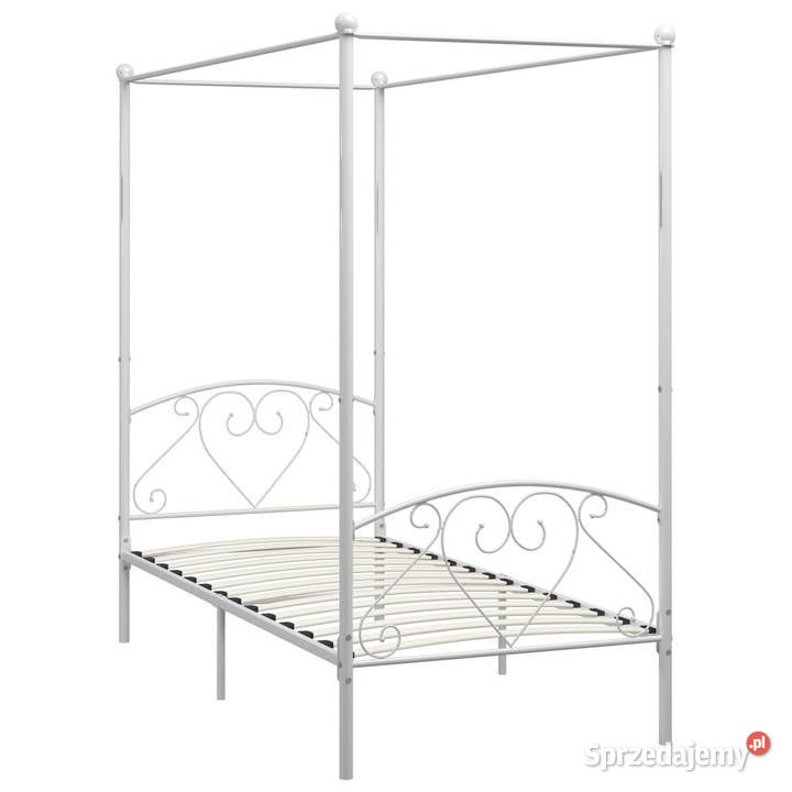 Rama łóżka z baldachimem biała metalowa 90 x 200