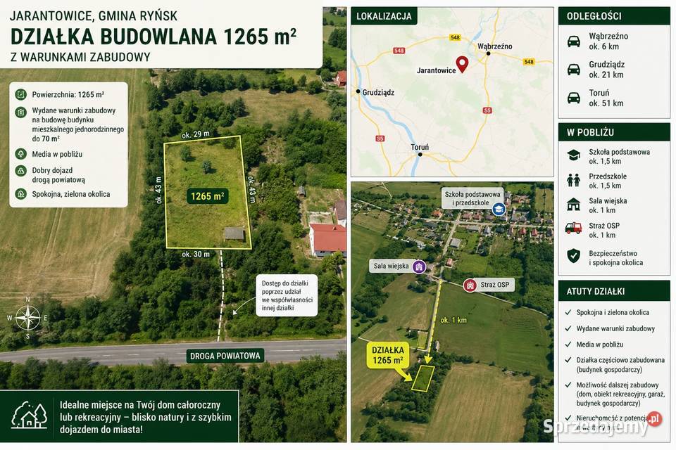 Działka z klimatem i warunkami zabudowy Sprzedaż kujawsko-pomorskie Wąbrzeźno