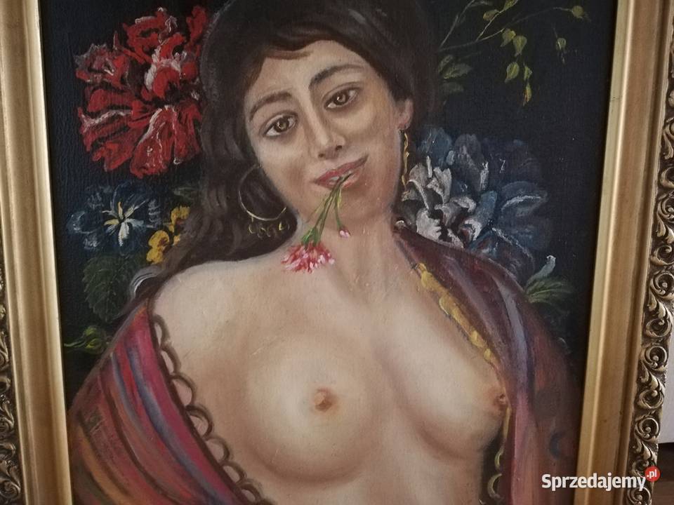 Piękny obraz akt kobiety olejny sygnowany łódzkie