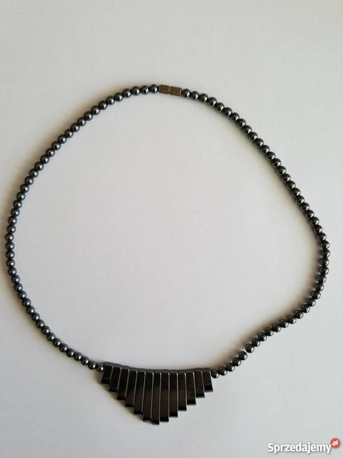NASZYJNIK z hematytu ciemny srebrzysty czarny Złotniki