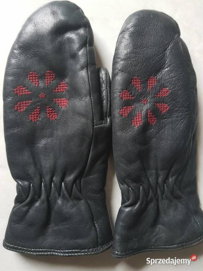 skórkowe rękawiczki z misiem wyszywane Kielce