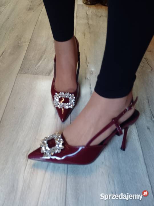 4142 Bordowe czółenka szpilki wieczorowe z Kraków