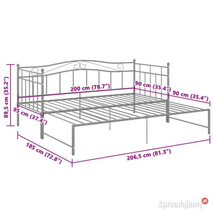 Sofa z wysuwaną ramą łóżka szara metalowa 90x200 Łóżka Warszawa