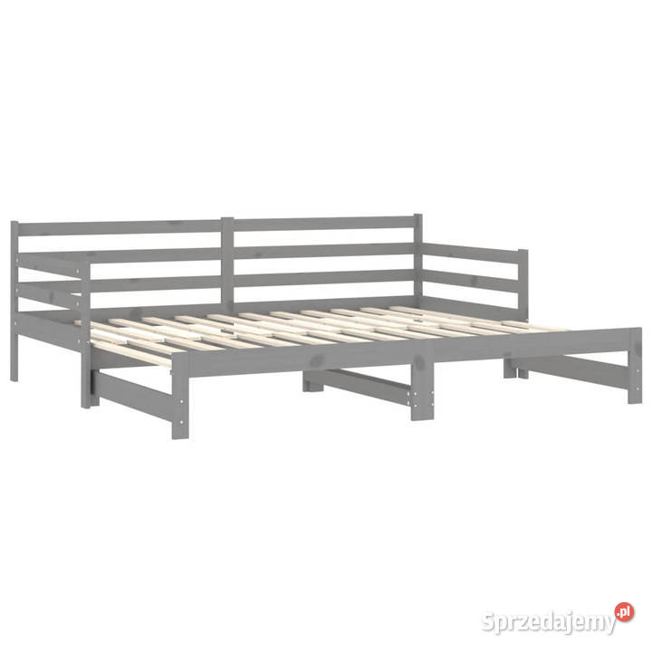 Łóżko wysuwane 2 x 90x200 szare lite drewno Łóżka